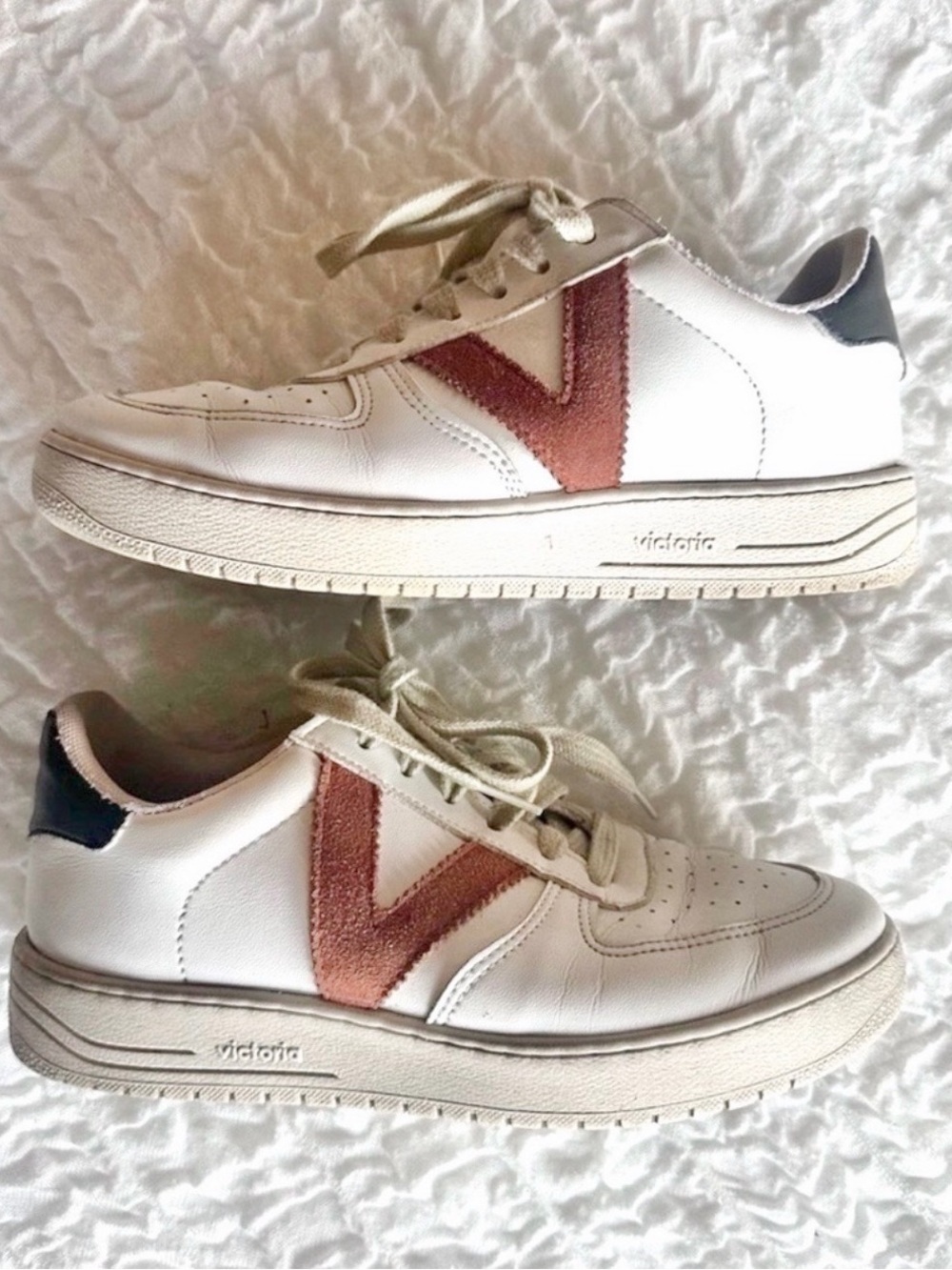 Victoria Spain Leather Sneakers White Brown Casual Trainer EU38 US 8 - Picture 2 of 11